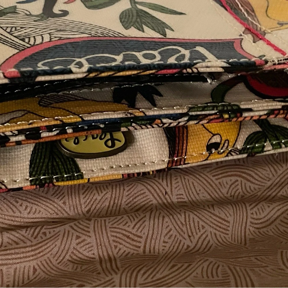 VTG: Sakroots Slim Clutch Bag (8.5 x 6) Nature Peace Ivory/Blk trim Sequins